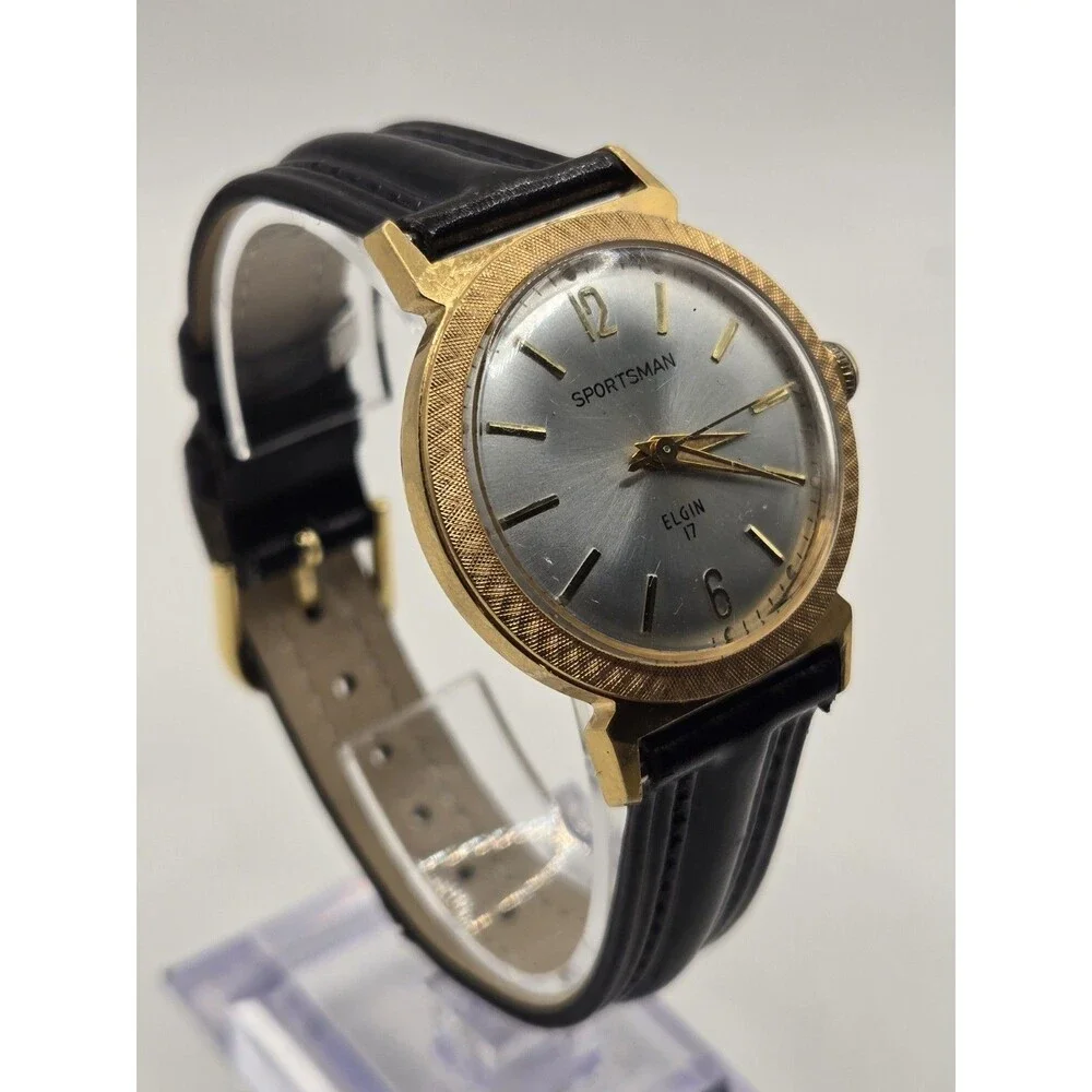Vintage Elgin Sportsman 17 Jewel Mechanical Watch . 1960s. New Leather Strap